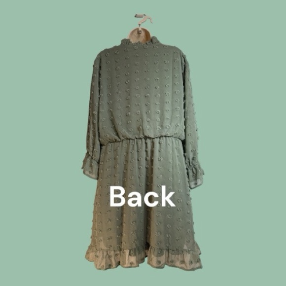Tacera Sage Green Swiss Dot Drop Waist Peasant Dress Midi Size XL - Picture 4 of 8